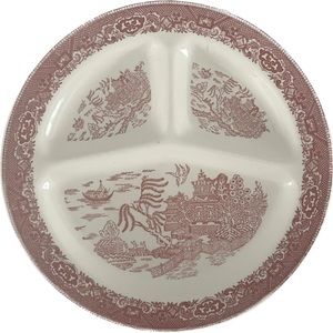 Vintage willow red/pink divided plates set of 2